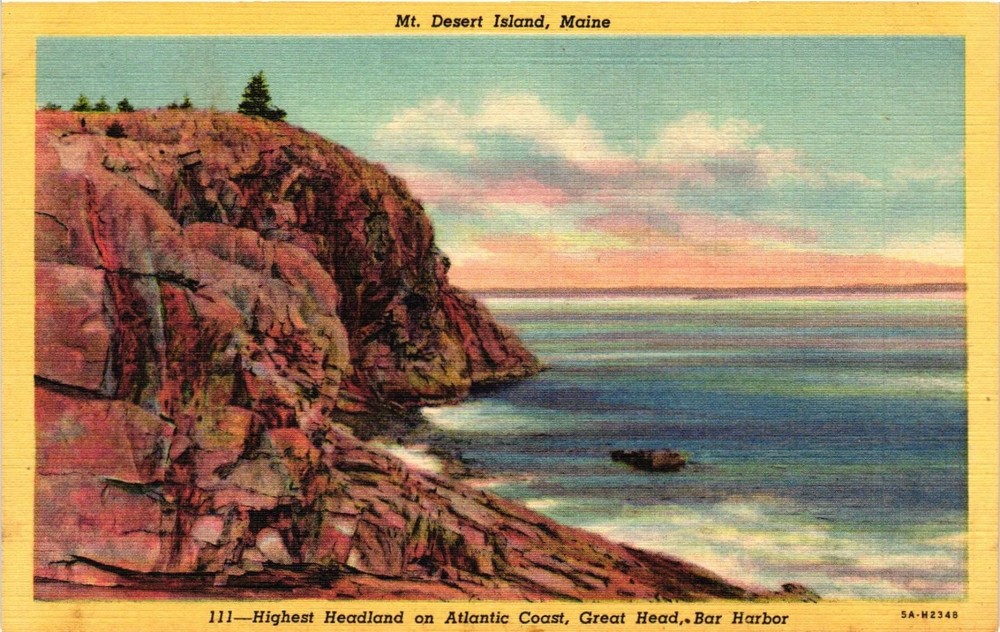 Great Head Bar Harbor ME Postcard Mt. Desert Island Highest Headland Linen