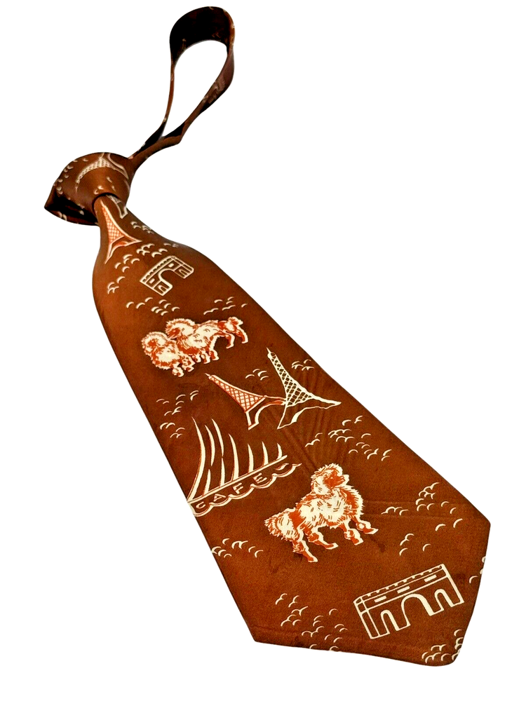ARROW Vintage Neck Ties 1940s Brown Necktie Wide Swing Rayon Rockabilly Tie 49X4