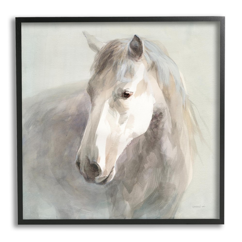 White Horse Painting Black Framed Giclee Art Design by Danhui Nai