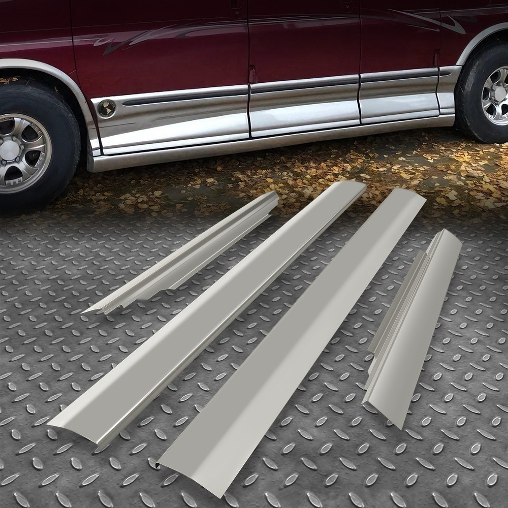 Left & Right Stamped Steel Rocker Panels for 96-18 Chevy Express GMC SavanaStamped Steel Slip On Rocker Panel; Primered Finish