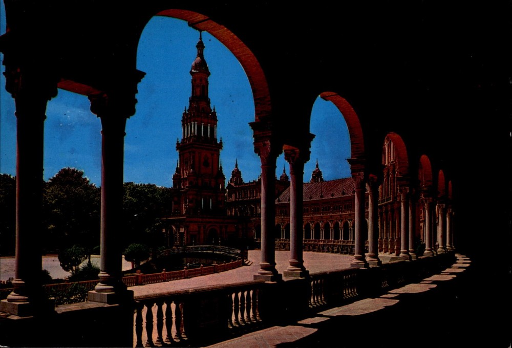 Plaza de Espana Seville Andalusia Spain vintage postcard y745