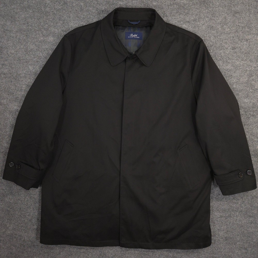 Ralph Ralph Lauren Jacket Men 54R Black Fly Front Car Coat Water Repellent Lined