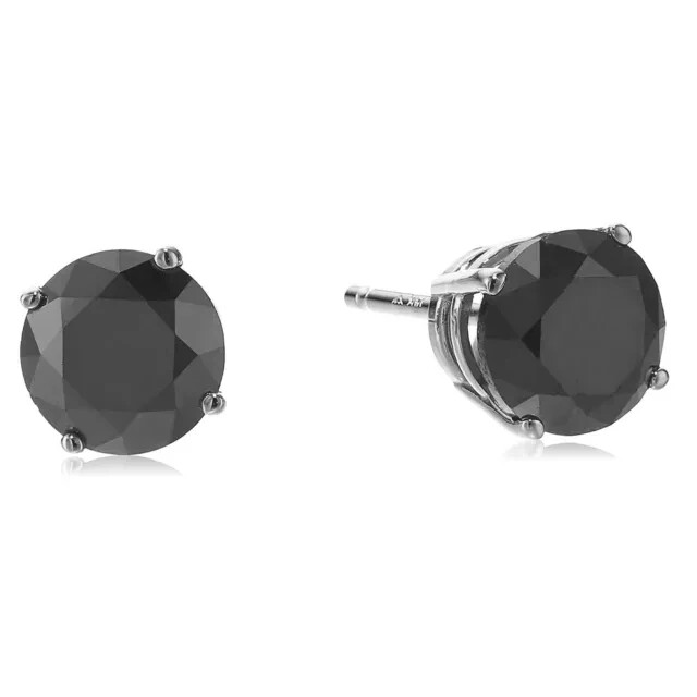 2Ct Round Simulated Black Diamond Unisex Christmas Stud 14K White Gold Plated