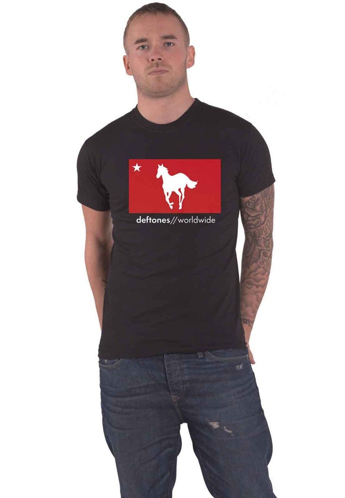 Deftones T Shirt White Pony Worldwide Band Logo new Official Mens Black