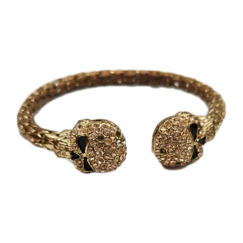 Skull Cuff Bracelet Chunky Halloween biker Gothic Stage Rare PAVE