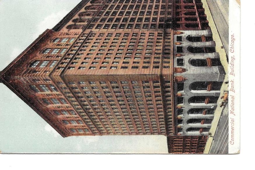 Postcard Commercial National Bank Bldg, Chicago, IL Postmark 1907 006001