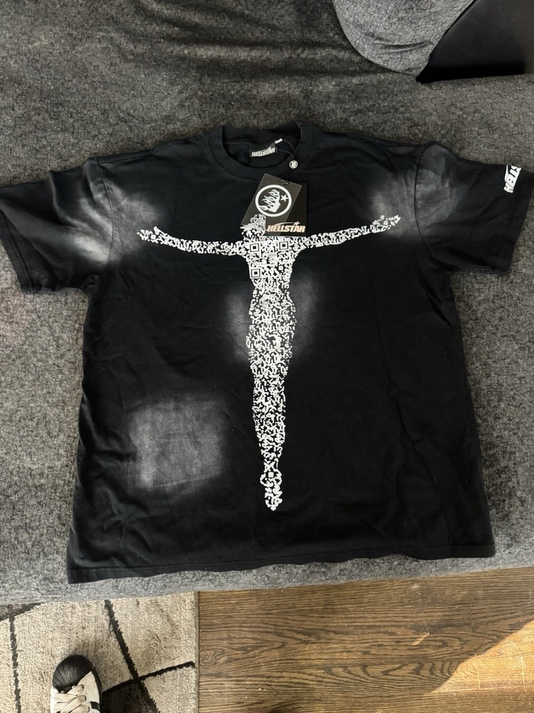 HELLSTAR Men's Black Cotton Jersey Graphic Print T-Shirt Artistic Figure Design