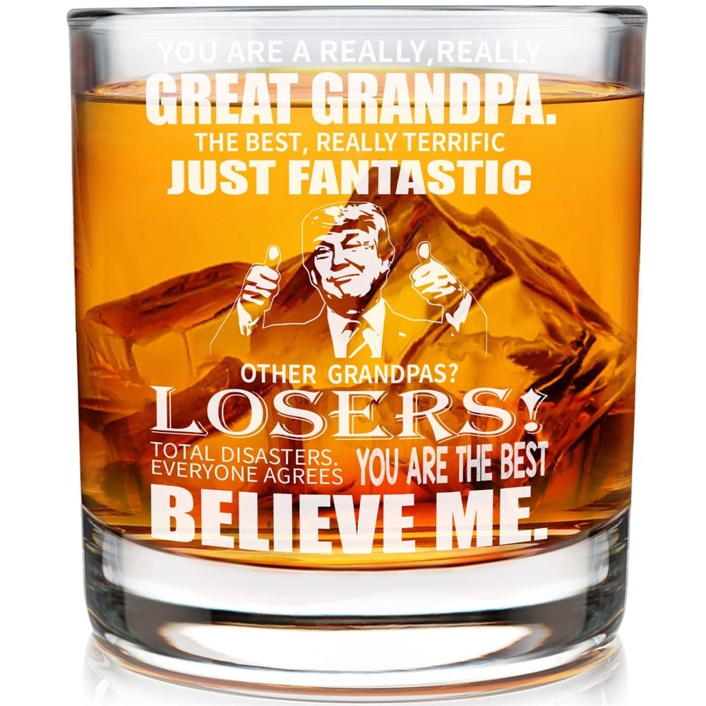 Grandpa Whisky Glass Birthday Gifts for Grandpa from Grandkids 11Oz Whisky Gl...