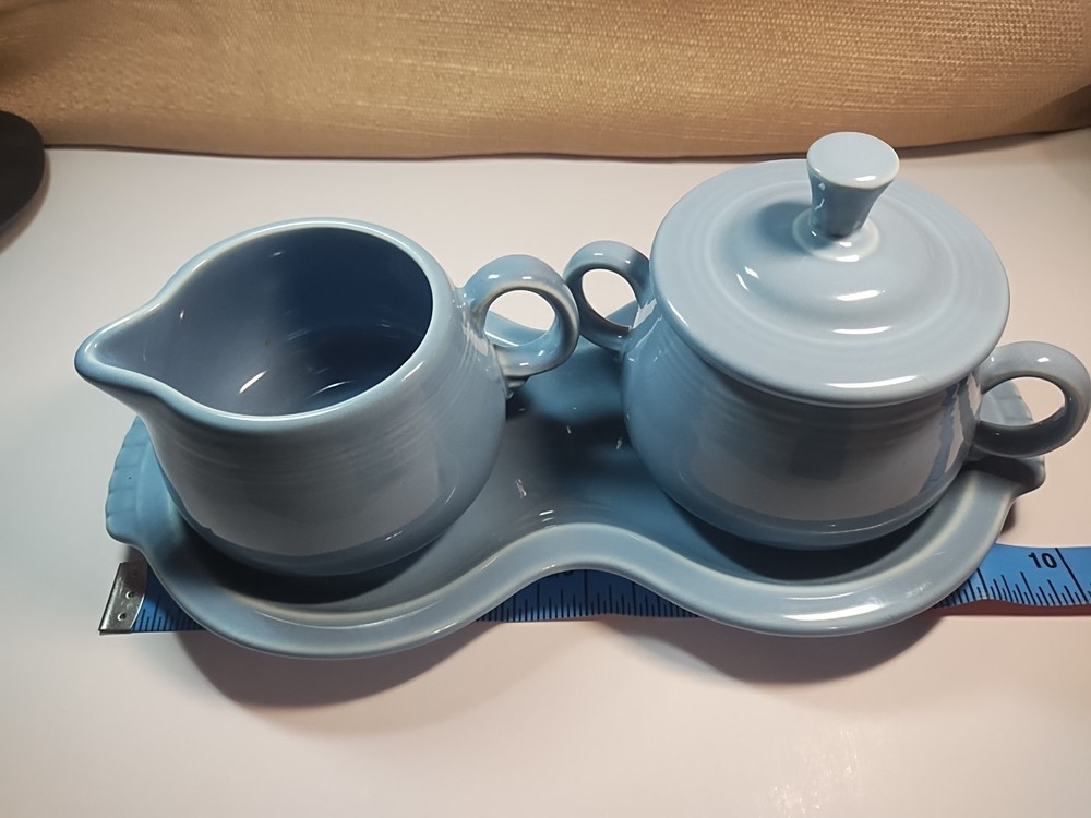 Vintage Fiestaware Periwinkle Sugar & Creamer Set With Tray