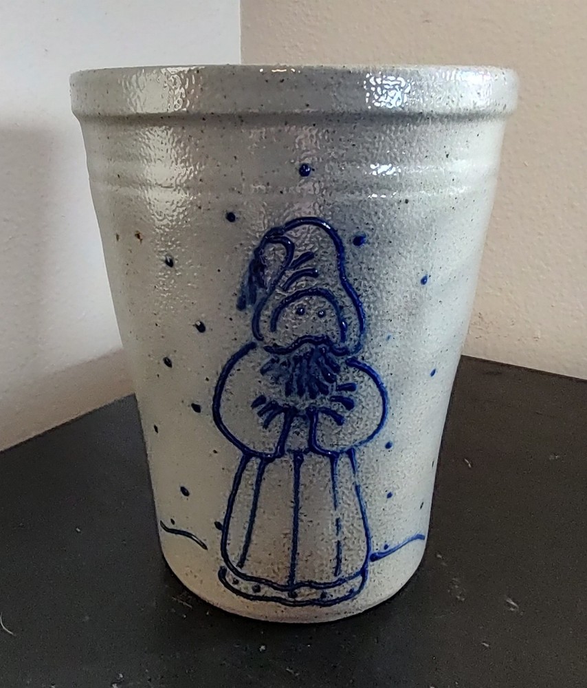 David Eldreth Stoneware Salt Glazed Folk Art Crock Vase 1990 Santa 6