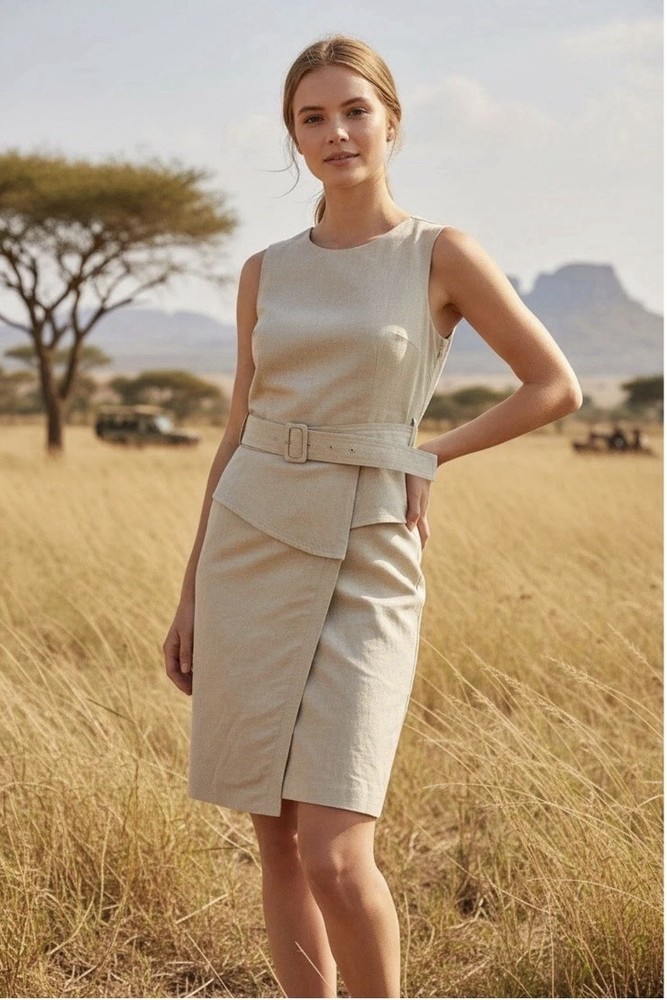 Banana Republic Women's Beige Peplum Utility Dress Sz 2 Sleeveless linen safari