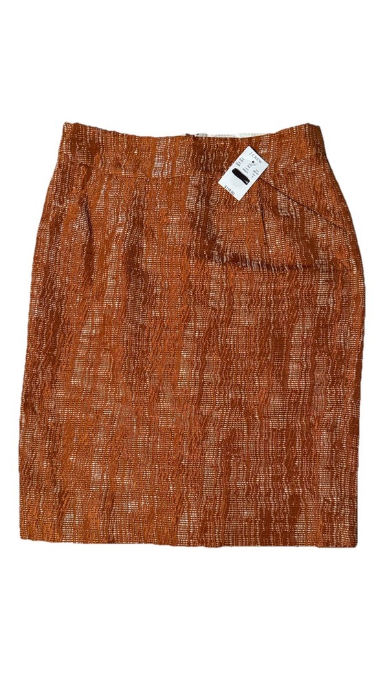 J Crew Skirt Size 2 Pencil Burnt Orange Cotton Textured Back Vent Pockets NWT