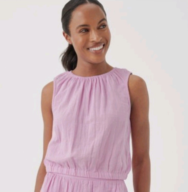 Pact Women's Coastal Double Gauze Bubble Hem Top Size L 100% Organic Cotton