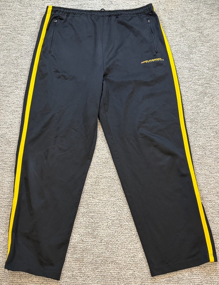 Vintage Polo Sport Pants Mens XL Black Yellow Track Zip Ankle Ralph Lauren
