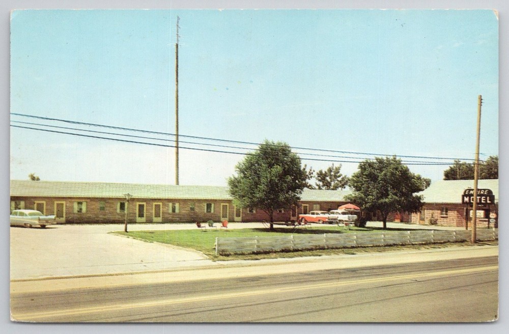 Vintage Empire Motel Brush Colorado Postcard US 6 & 34 Chrome Cars 1960s