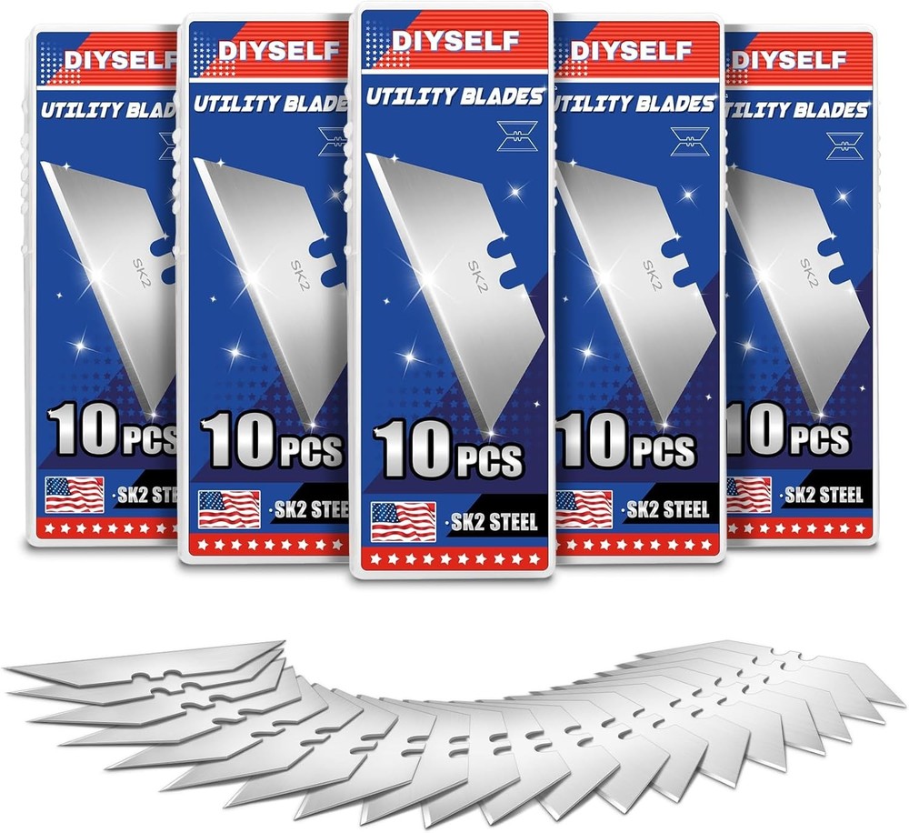 50 Pack Utility Knife Blades, SK2 Box Cutter Blades, Heavy Duty Utility Blades