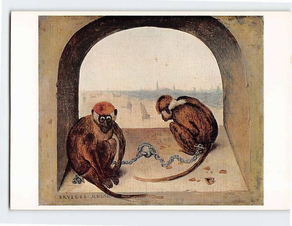 Postcard Two Chained Monkeys by Pieter Bruegel the Elder Gemäldegalerie Berlin