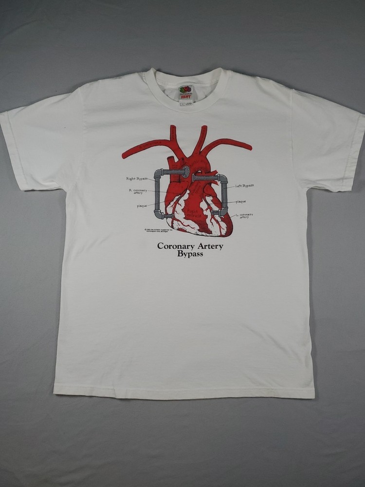 Vintage 80s Coronary Artery Bypass T Shirt Mens Large Anatomy Heart Diagram VTG