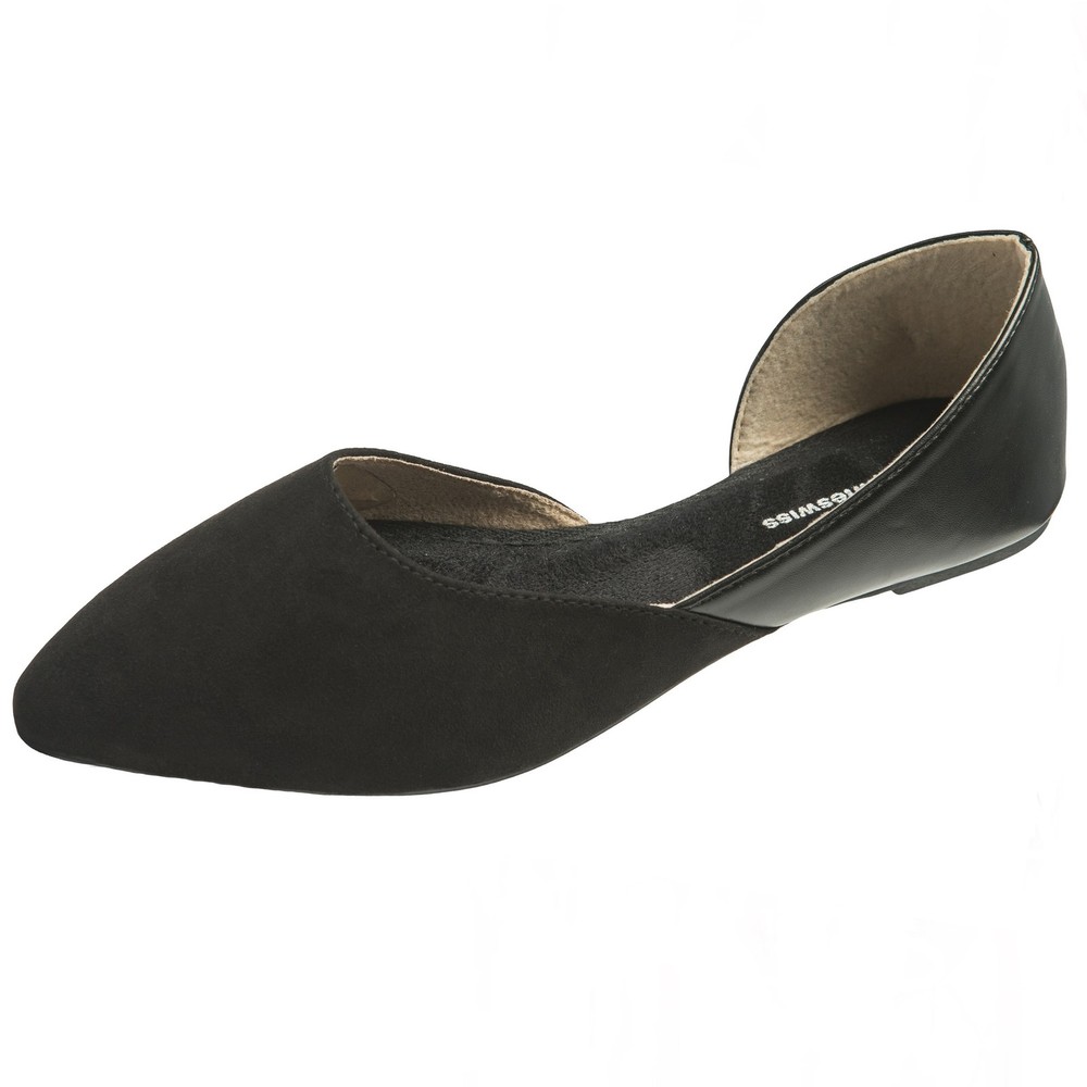 Alpine Swiss Anya Black Ballet Flats, Slip on Women's Shoes, Pointed Toe Flats