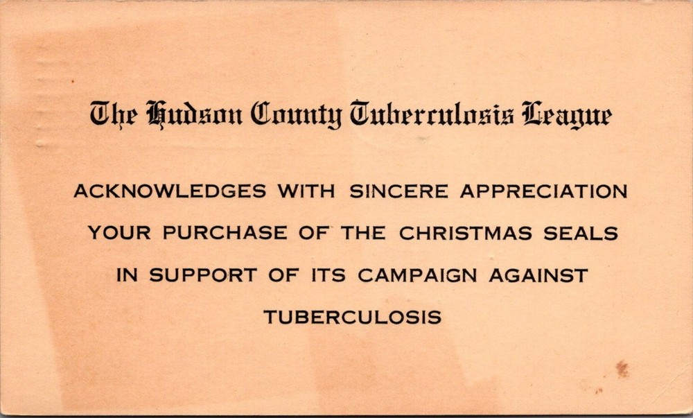 1947 Hudson County Tuberculosis League Christmas Seals Acknowledgement Card