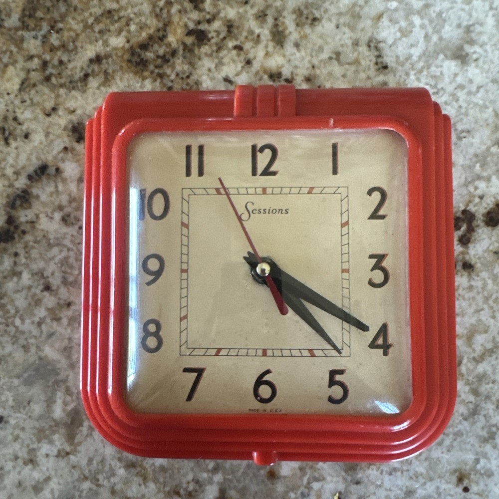 Vtg Sessions Model 1-W Red Catalin/Bakelite Art Deco Clock Quartz Conversion 30s