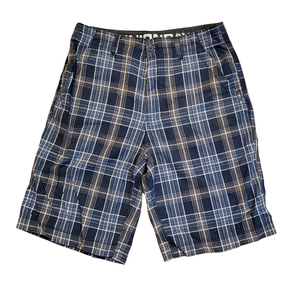 Unionbay Chino Shorts Men Size 32 Dark Gray Brown Plaid Casual Lightweight