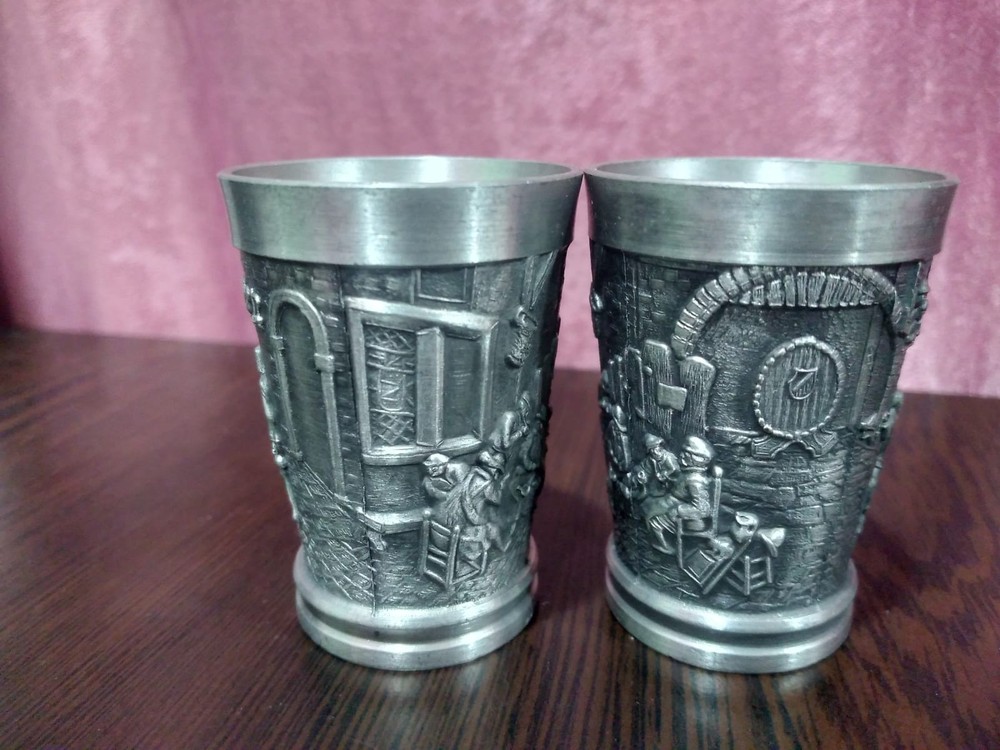 vintage German pewter zinn becker 2 cups kassa Three-dimensional patterns