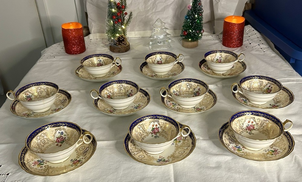 Vintage Teacups & Saucers Caldon China Of England Tiffany & Co T-1612, 10 Sets