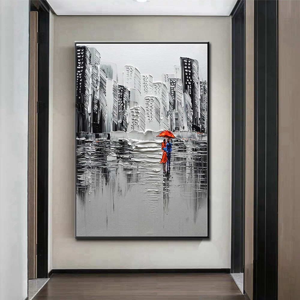 Abstract Landscape Oil Painting City Architecture On Canvas HandPainted Modern