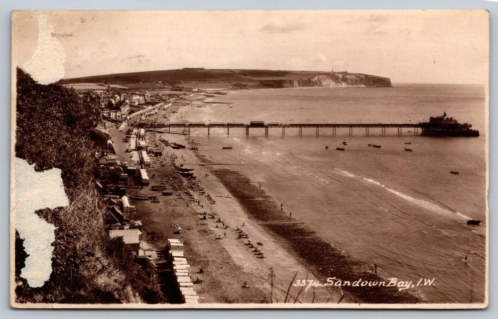 Vintage Sandown Bay Isle of Wight Real Photo Postcard Pier 1920s
