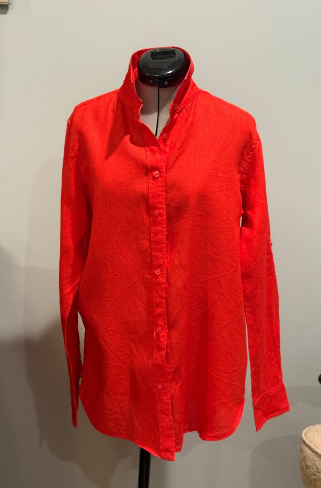 Ralph Lauren Black Label, Red, Linen, Button-up Shirt, Long sleeves, Small, EUC
