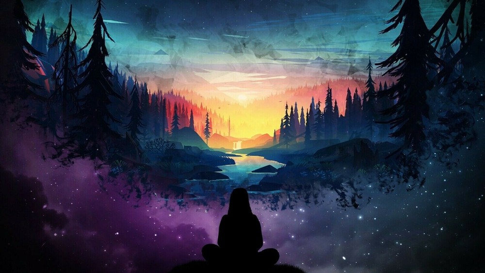 ABSTRACT GIRL SUNSET FOREST LANDSCAPE- FRAMED CANVAS WALL ART DECOR 30X20 INCHES-image