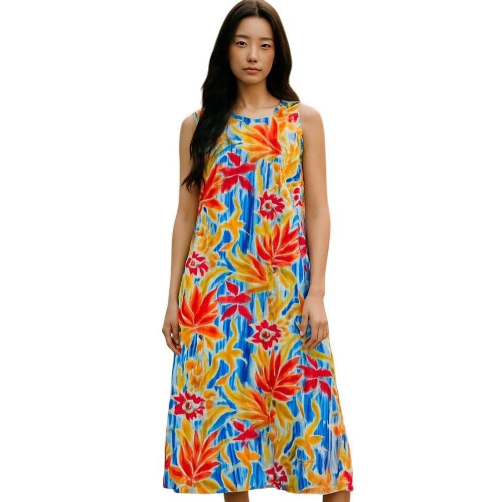 Xtreme Island Designs Hawaiian Floral Dress Women’s Size Medium Sleeveless Rayon