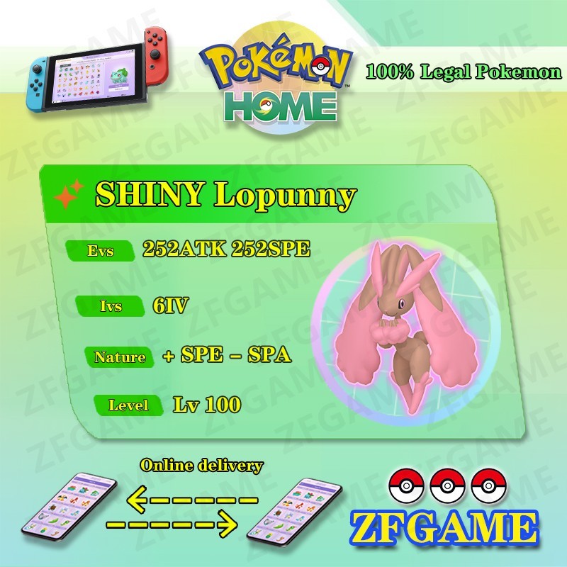 ✨6IV SHINY Lopunny + EVS🚀 POKEMON HOME✨Champions✨Online delivery⚡