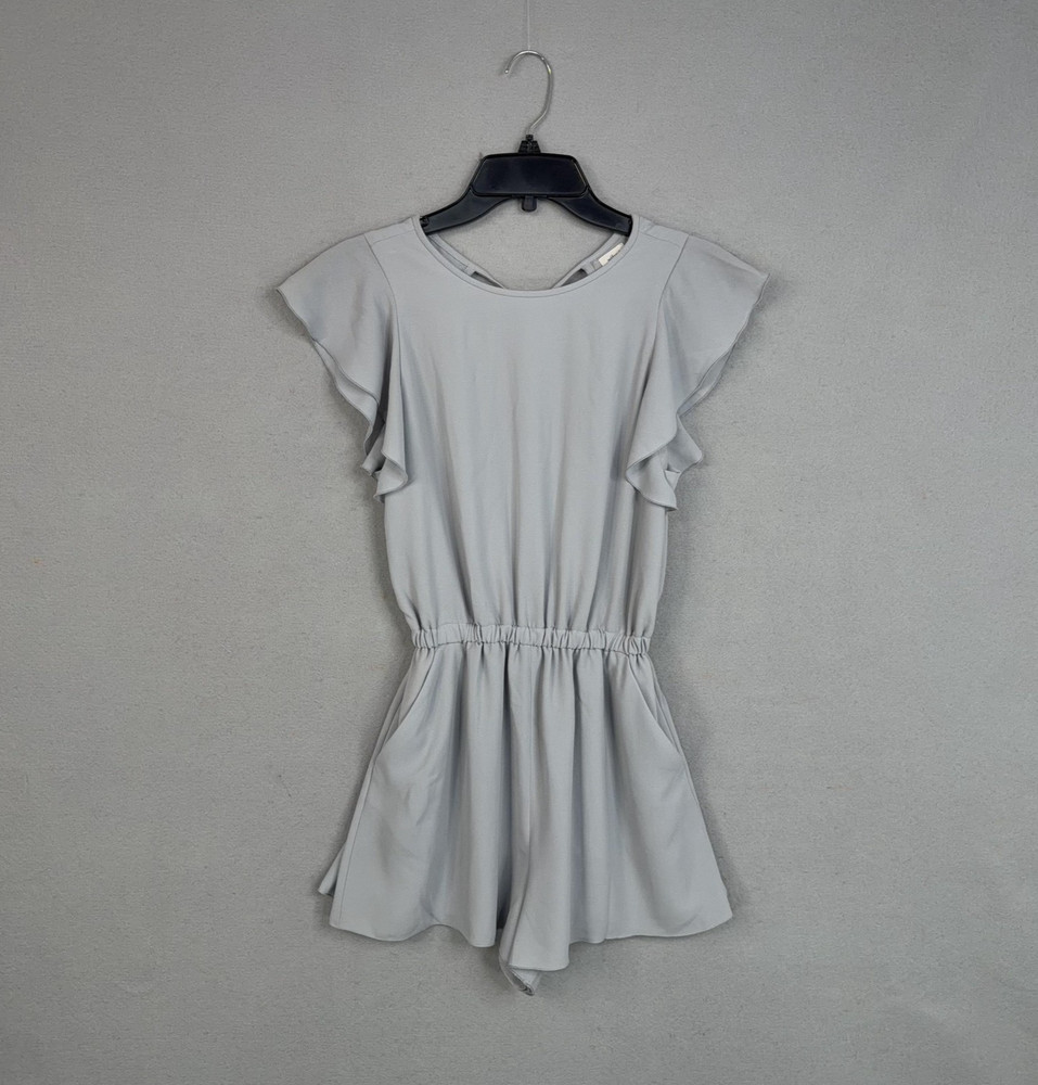 Wilfred Romper Womens XS Gray Flutter Sleeve Open Back Pockets Aritzia