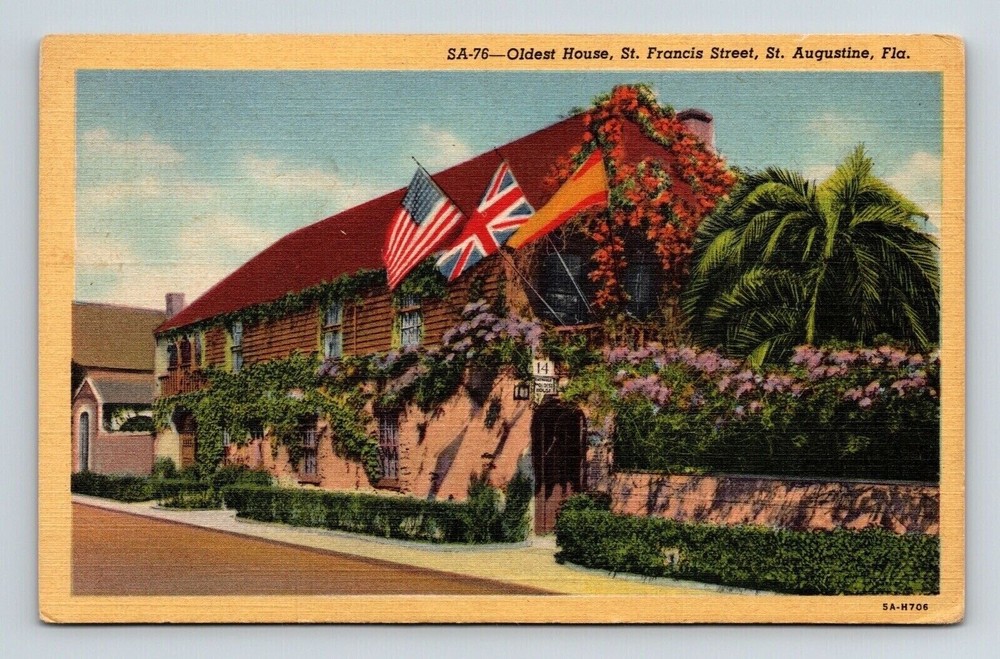 St Augustine Florida Oldest House Historic Landmark Front View Linen Postcard