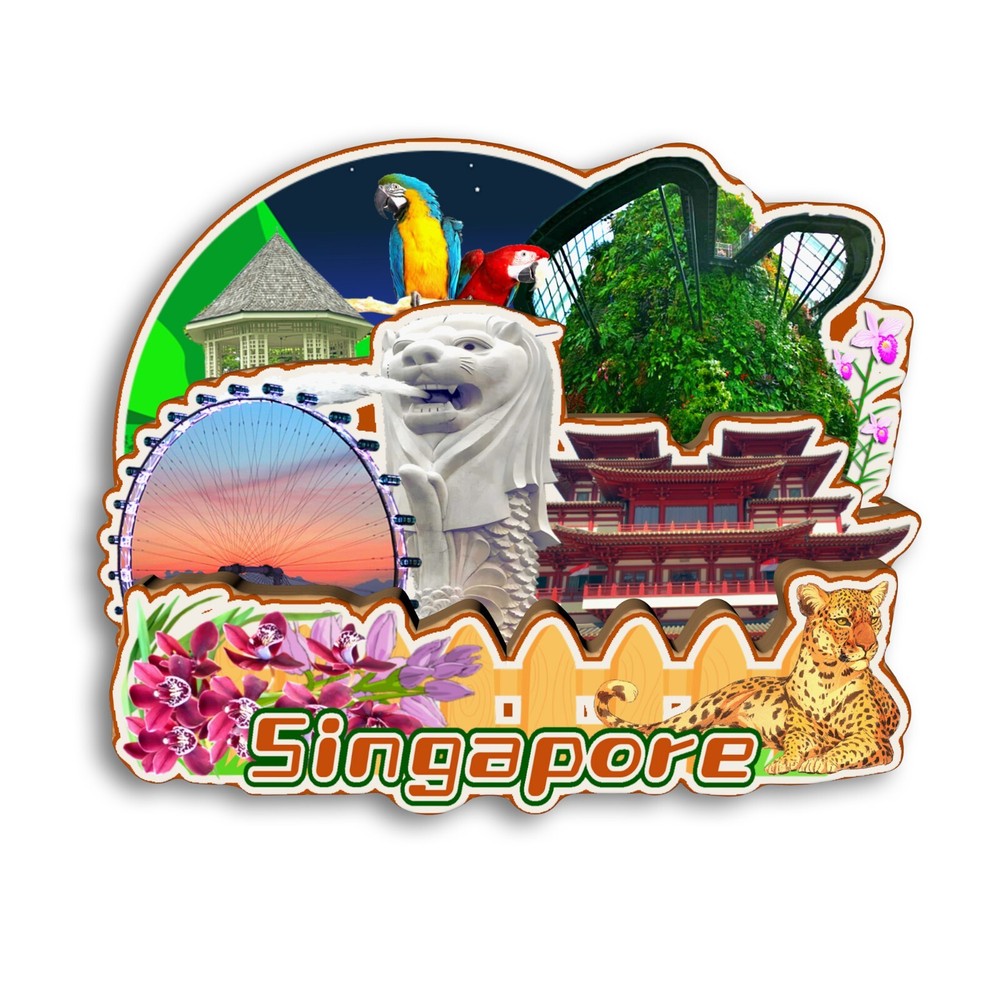 Singapore Refrigerator magnet 3D travel souvenirs wood craft gifts