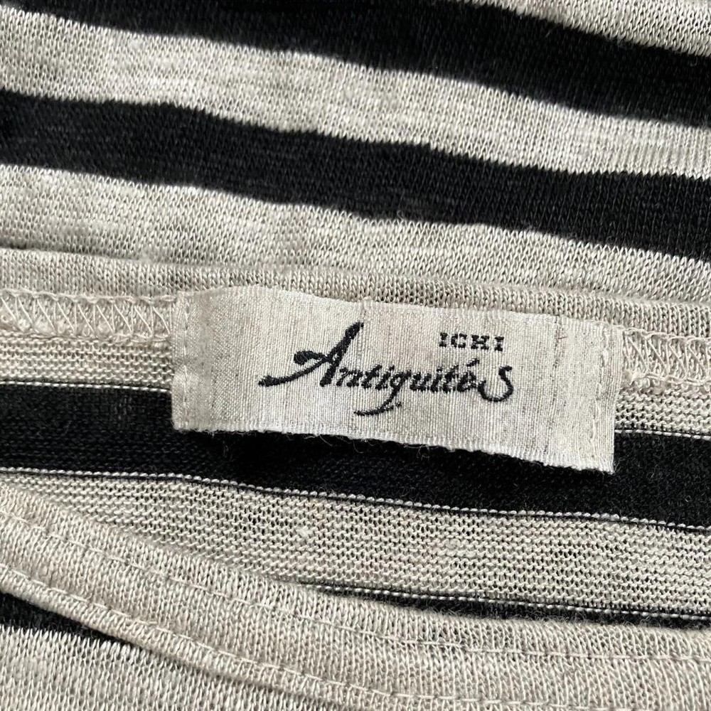 ICHI Antiquites Linen Striped Wide Silhouette Cutsew Top - Free Size