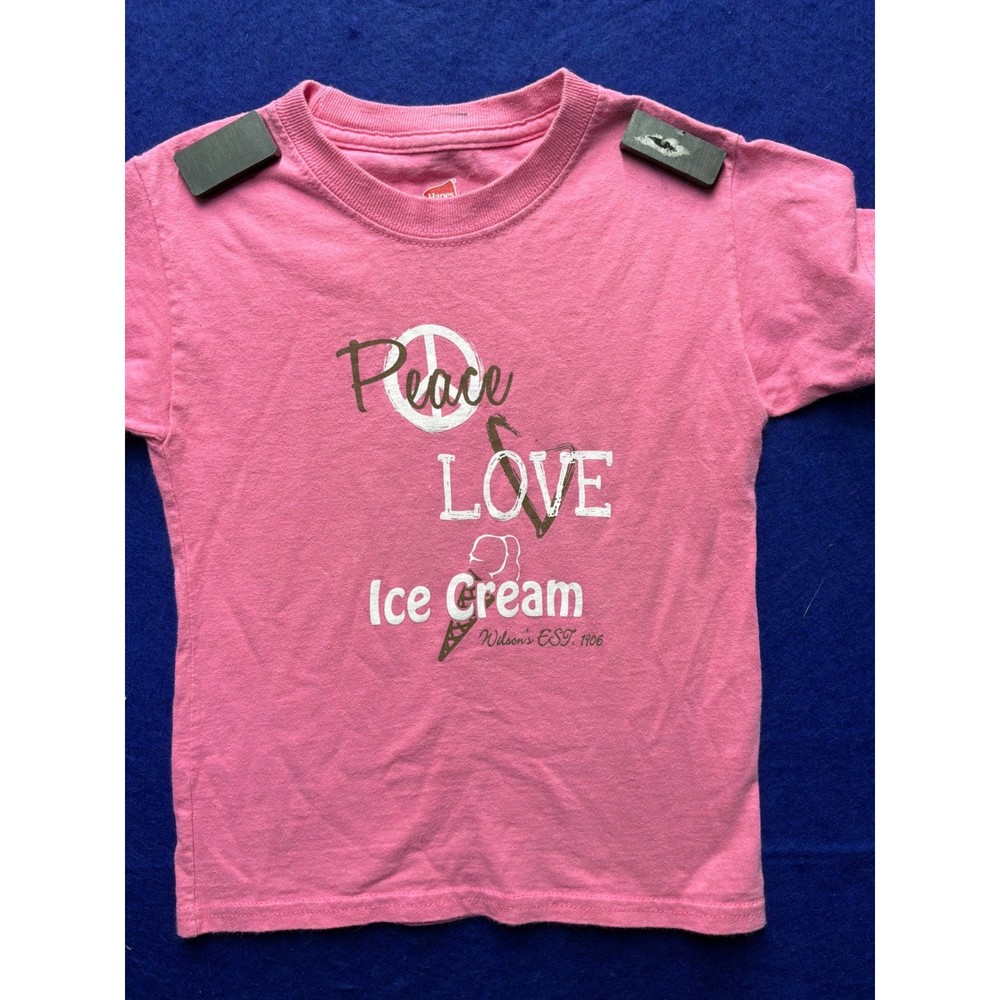 Peace Love Ice Cream Girls Hanes Graphic T-Shirt YXS Pink