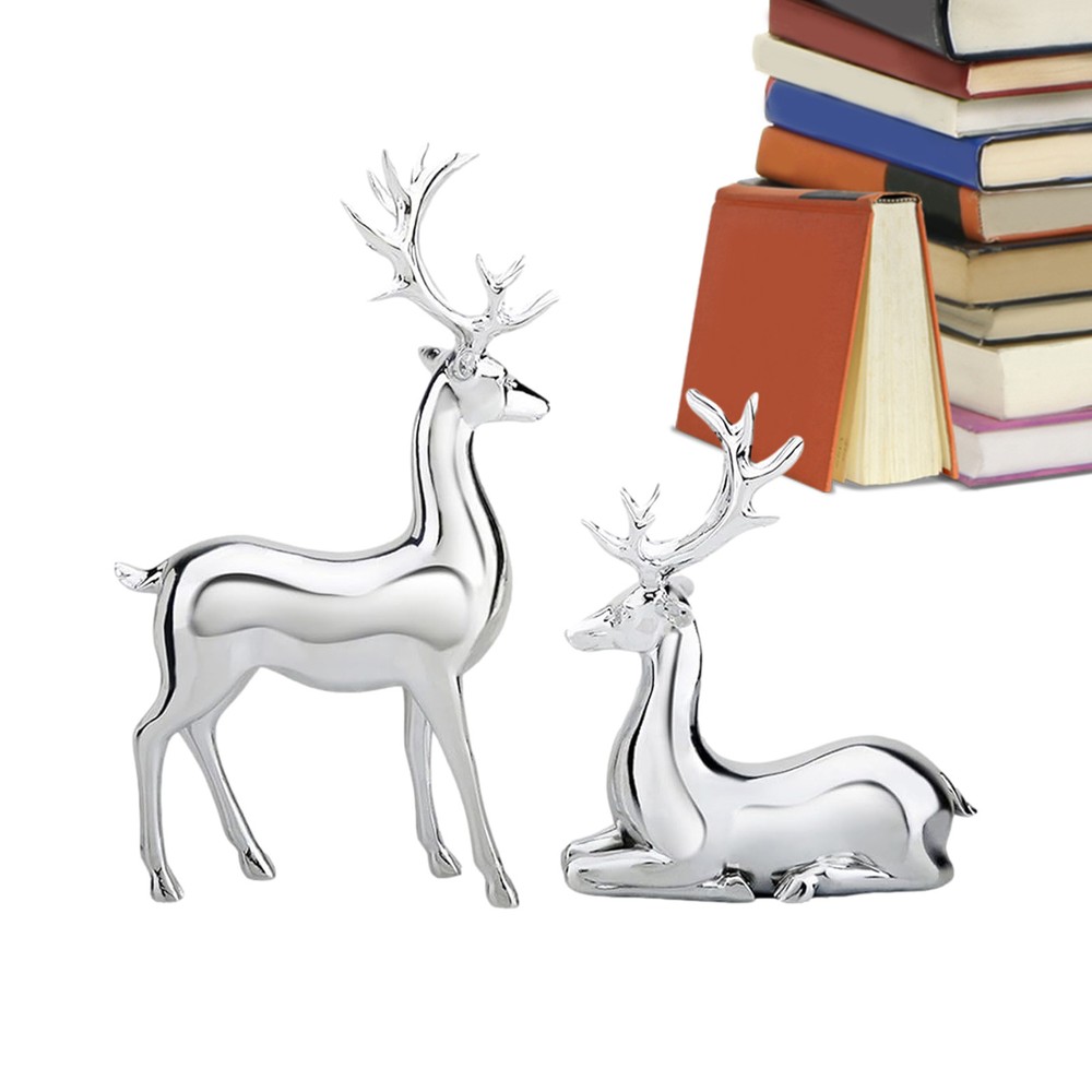 Reindeer Christmas Decor 2PCS Electroplated Silver Reindeer Statue Table Decor