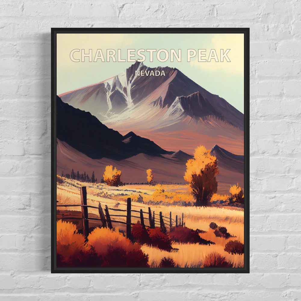 Charleston Peak Nevada Retro Art Print Charleston Peak Wall Art Painting