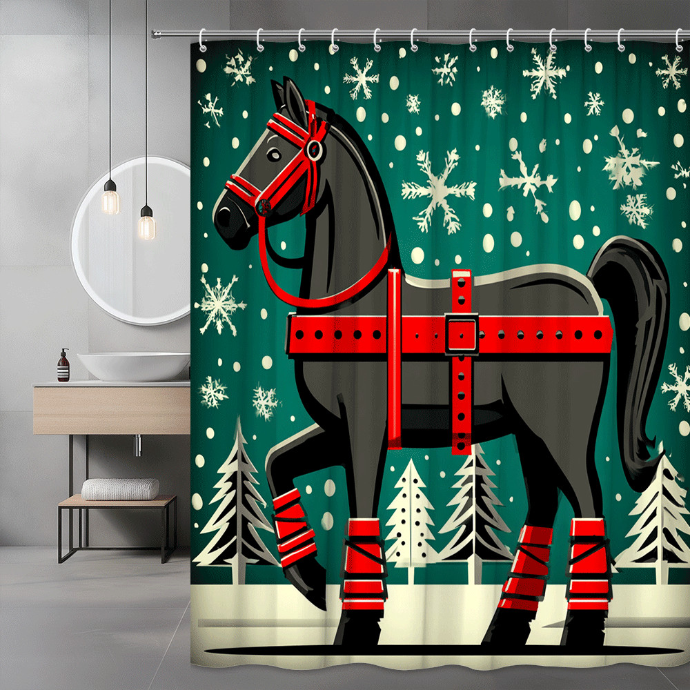 Christmas Horse Shower Curtain Snowflake Tree Print