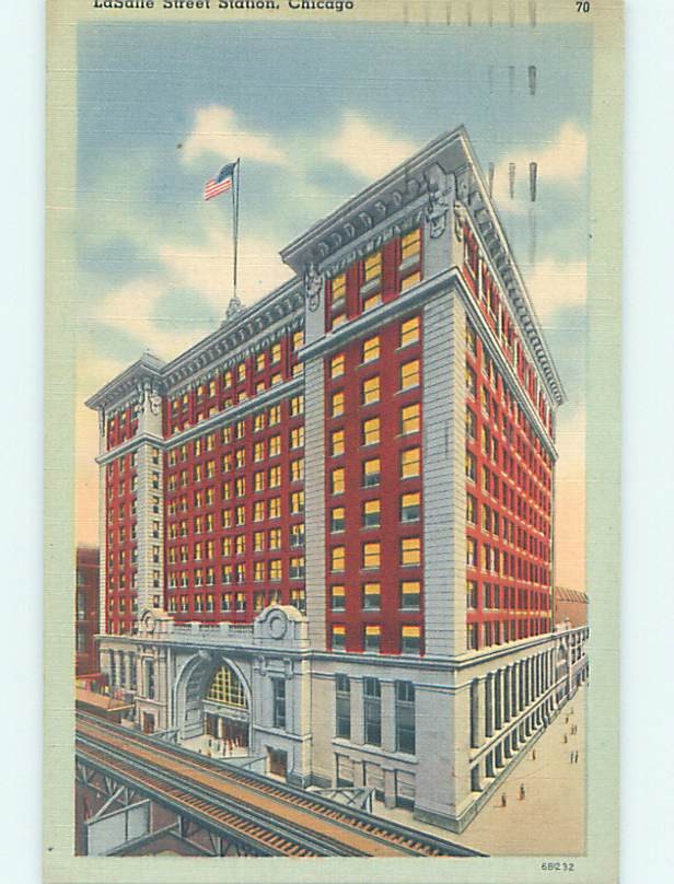 Linen LA SALLE STREET TRAIN DEPOT STATION Chicago Illinois IL 60.000 cards G2095