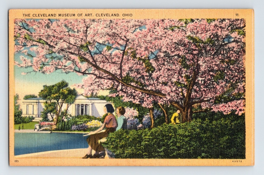 Postcard Ohio Cleveland OH Museum Art Cherry Blossom Tree 1940s Unposted Linen