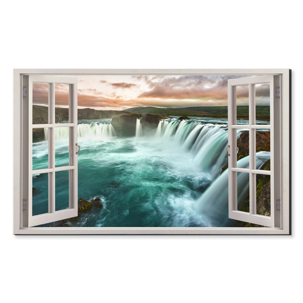 Godafoss Icelandic Waterfall Window View Wall Art Canvas Unframed Print Art