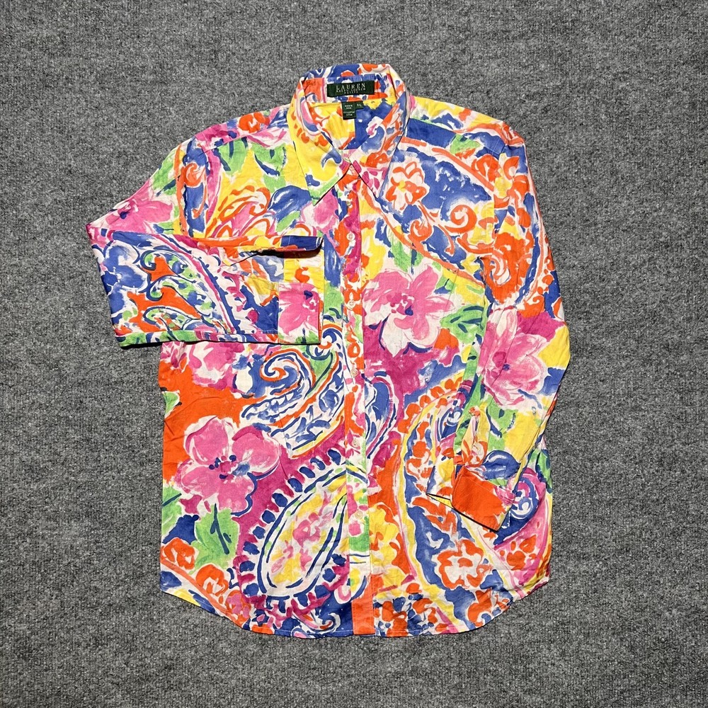 Lauren Ralph Lauren Women’s P/L Multi Color Floral Artsy Blouse 3/4 Open Sleeve