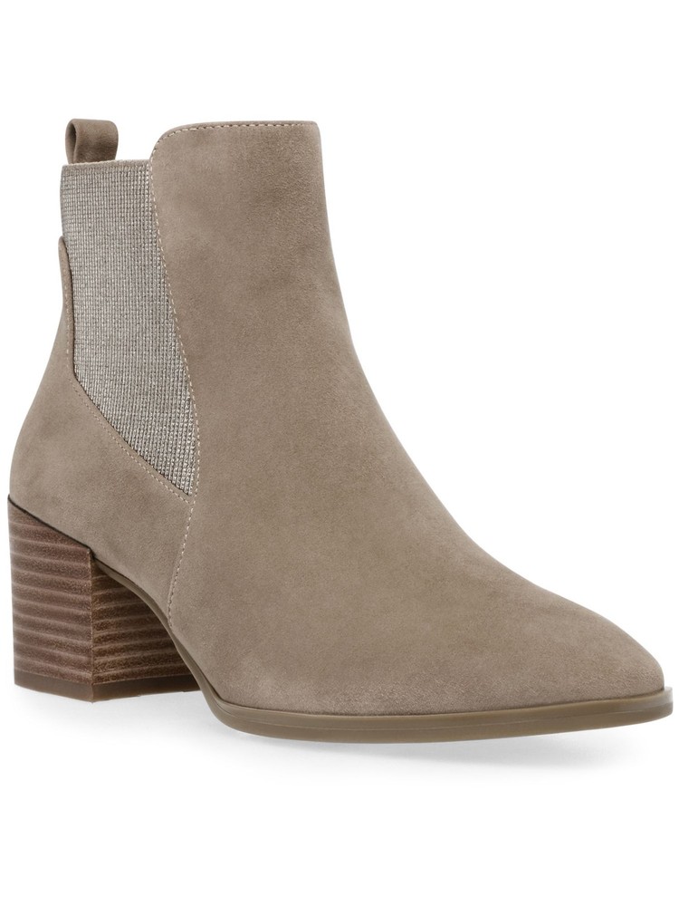 ANNE KLEIN Womens Brown Side Gussets Almond Toe Stacked Heel Booties 6 M