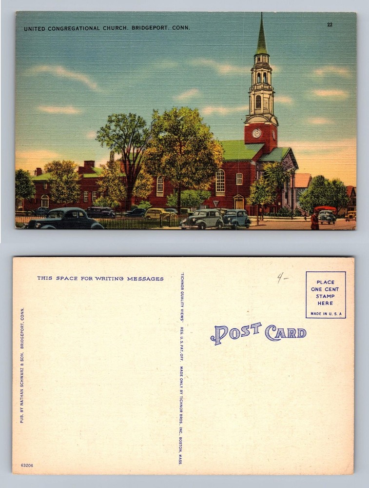 Bridgeport, CT-Connecticut, United Congregational Church PC Vintage Postcard