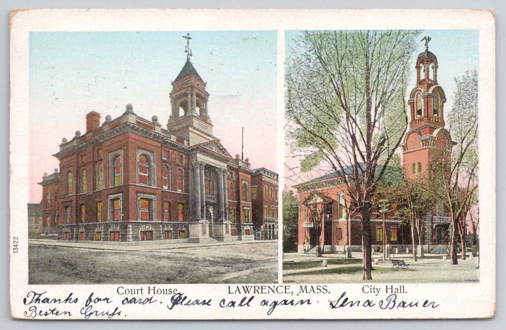 1906 Lawrence, MA Court House City Hall Undivided Back Postcard