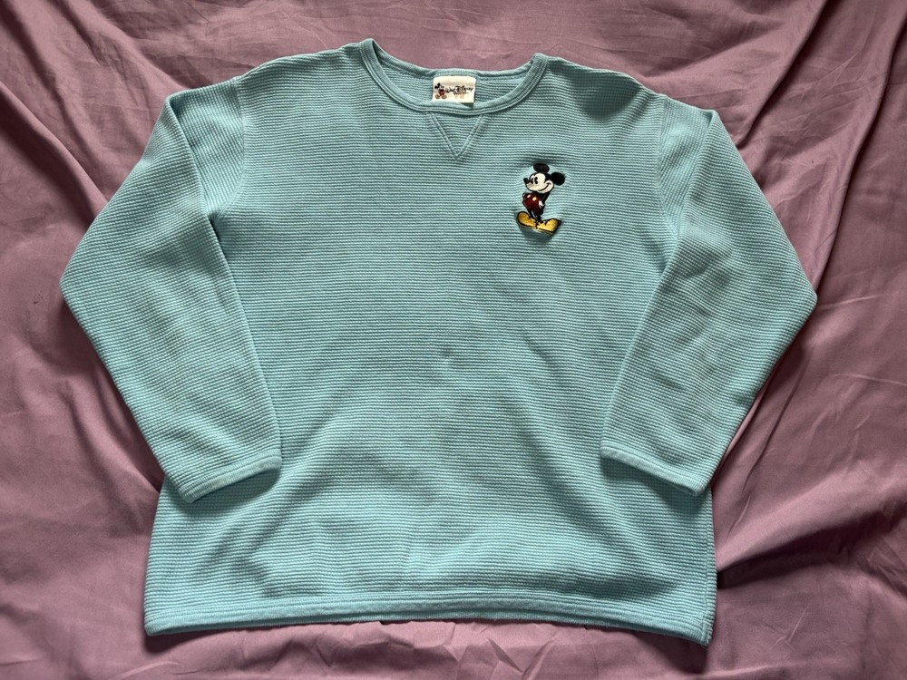 Vintage Disney Mickey Mouse Thermal Shirt Mens Medium Blue Long Sleeve 90s USA
